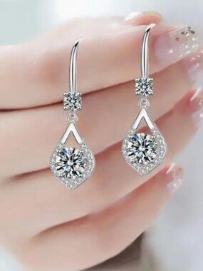 925 Sterling Silver Teardrop Earrings w/ Sparkling 2ct Cubic Zirconia Lux Style